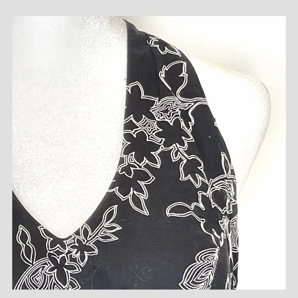 AGB Pin Up Style Fit and Flare Tulle Dress Belted Halter Top Cotton Black Floral - Picture 3 of 7